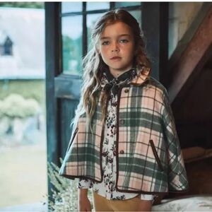 Janie and Jack Green and Pink Plaid Kids Cape